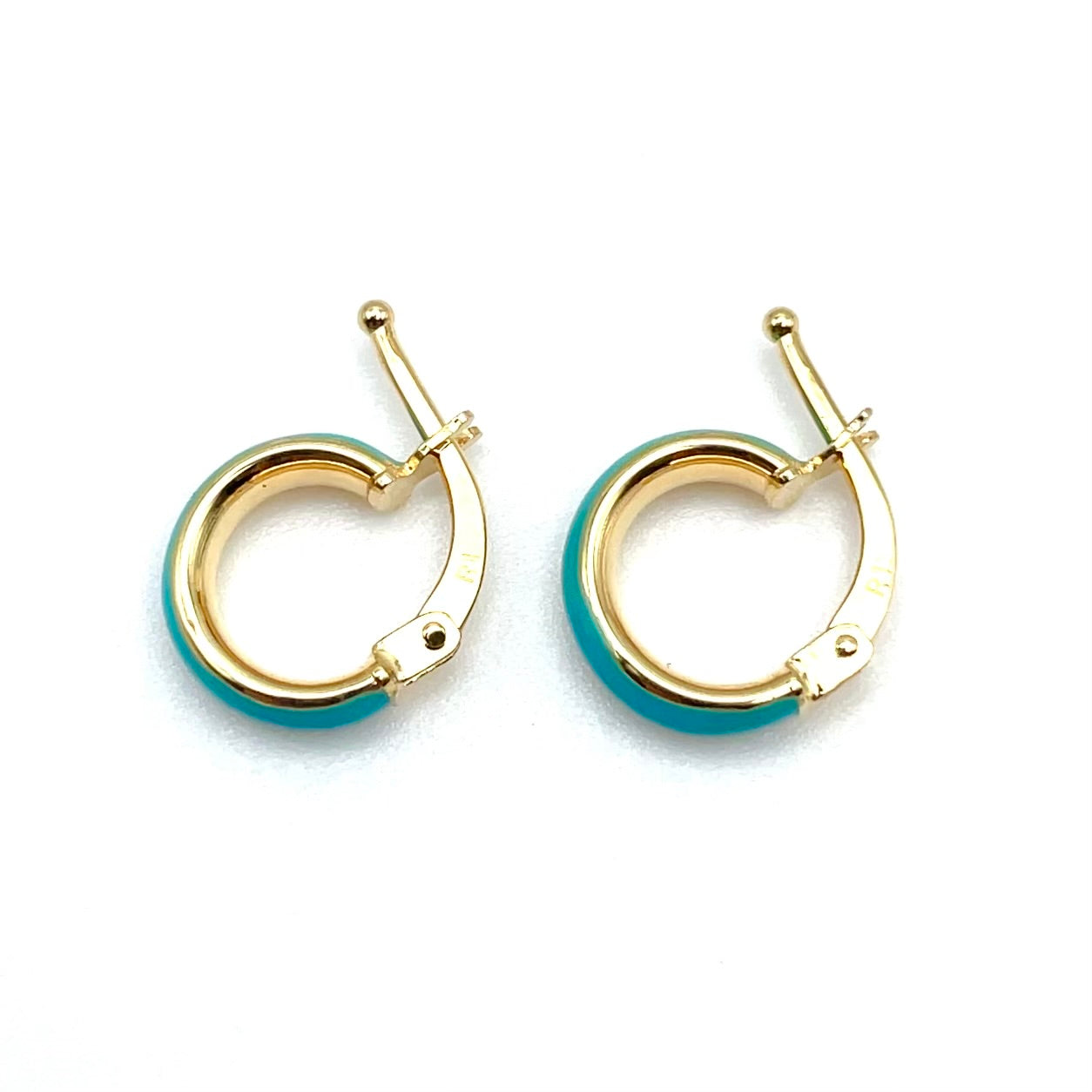 Blue Enamel Hoop Earrings 14k