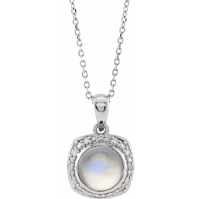 Rainbow Moonstone & Diamond Necklace