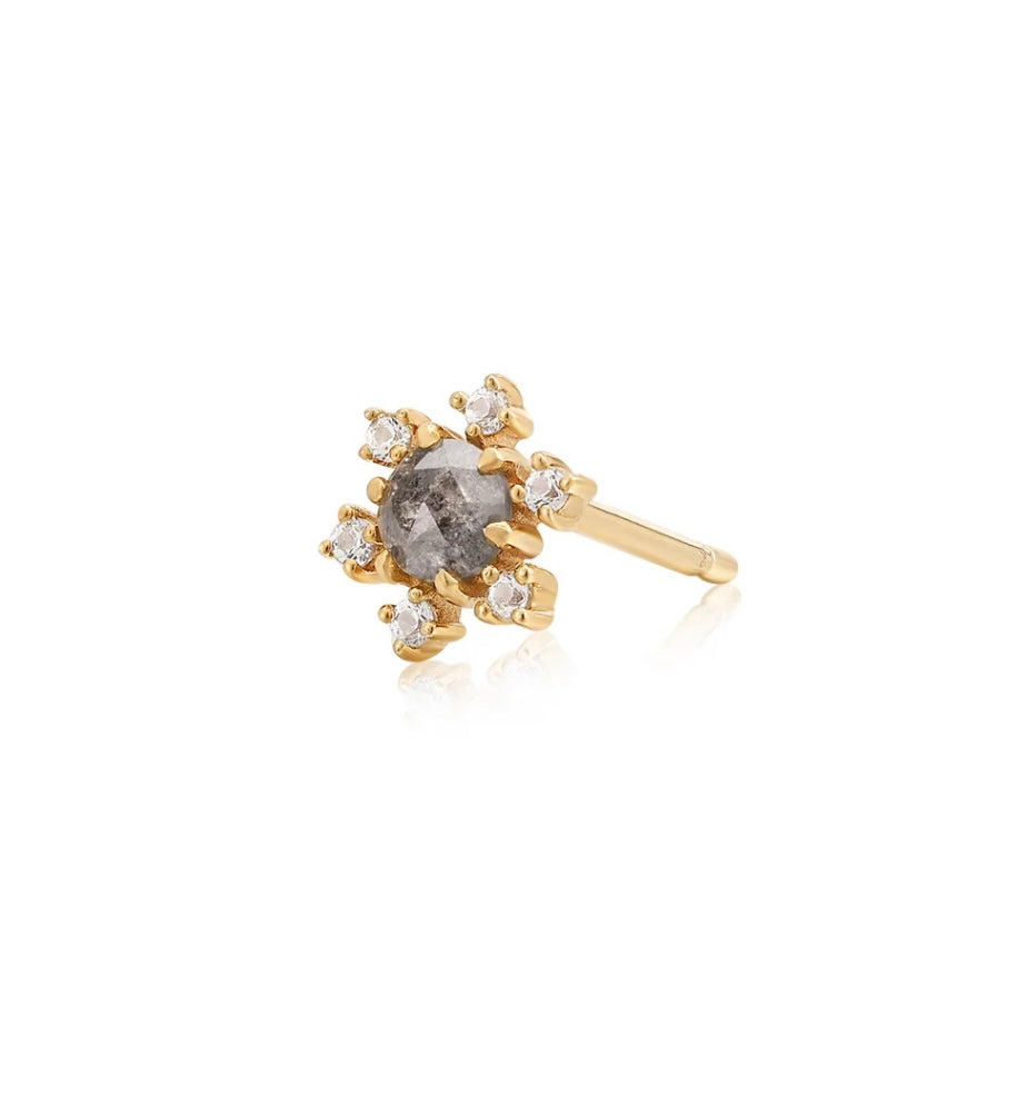 DARA | Grey Diamond and White Sapphire Starburst Stud Single Earring