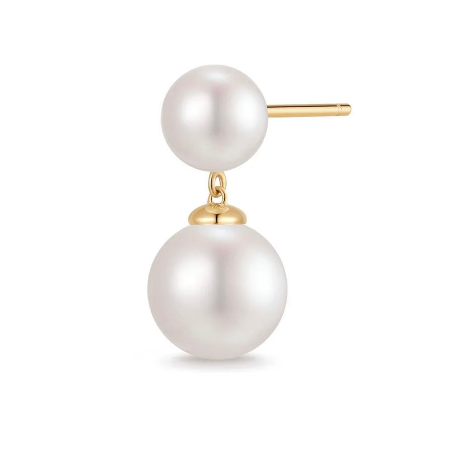 PERLINA | Double Pearl Drop Single Stud Earring
