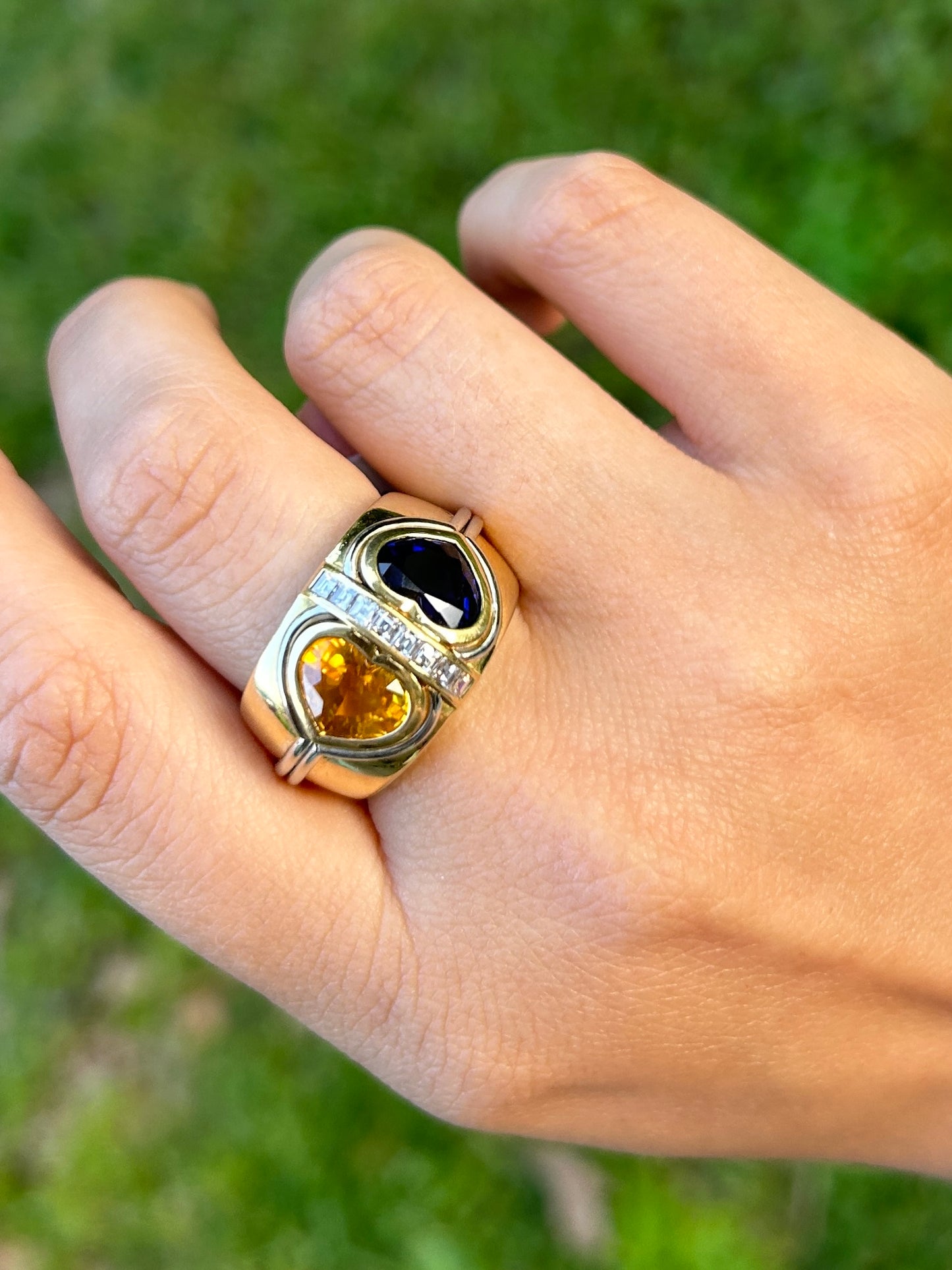 Yellow & Blue Sapphire Ring 18k