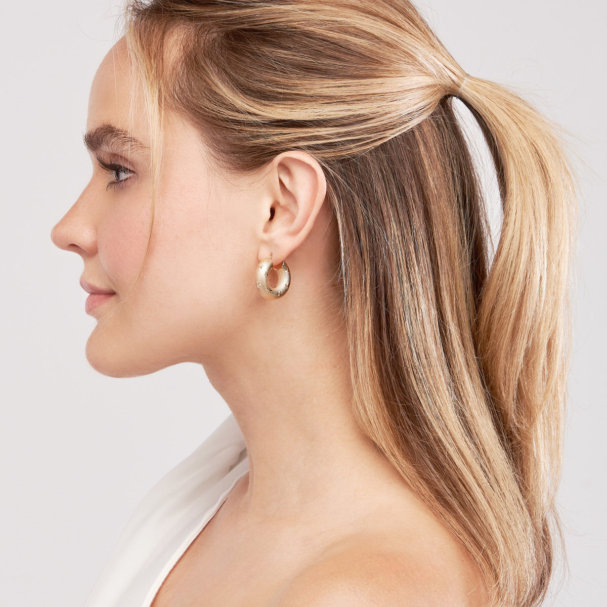 Round Textured Diamond-Cut Hoop Earrings