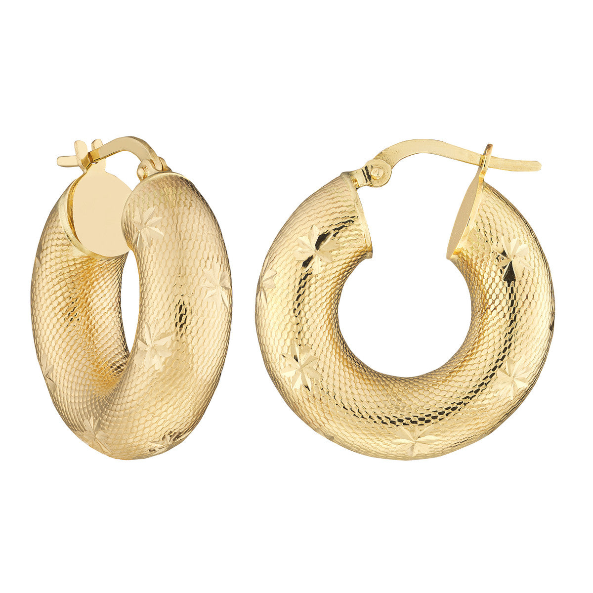 Round Textured Diamond-Cut Hoop Earrings