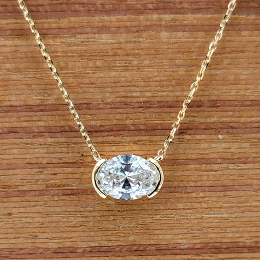 1ct Lab Diamond Half Bezel Necklace