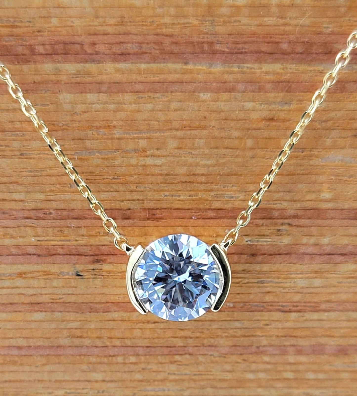 1ct Lab Grown Diamond Half Bezel Necklace