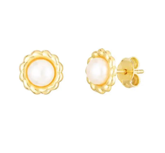 14K Pearl Flower Studs