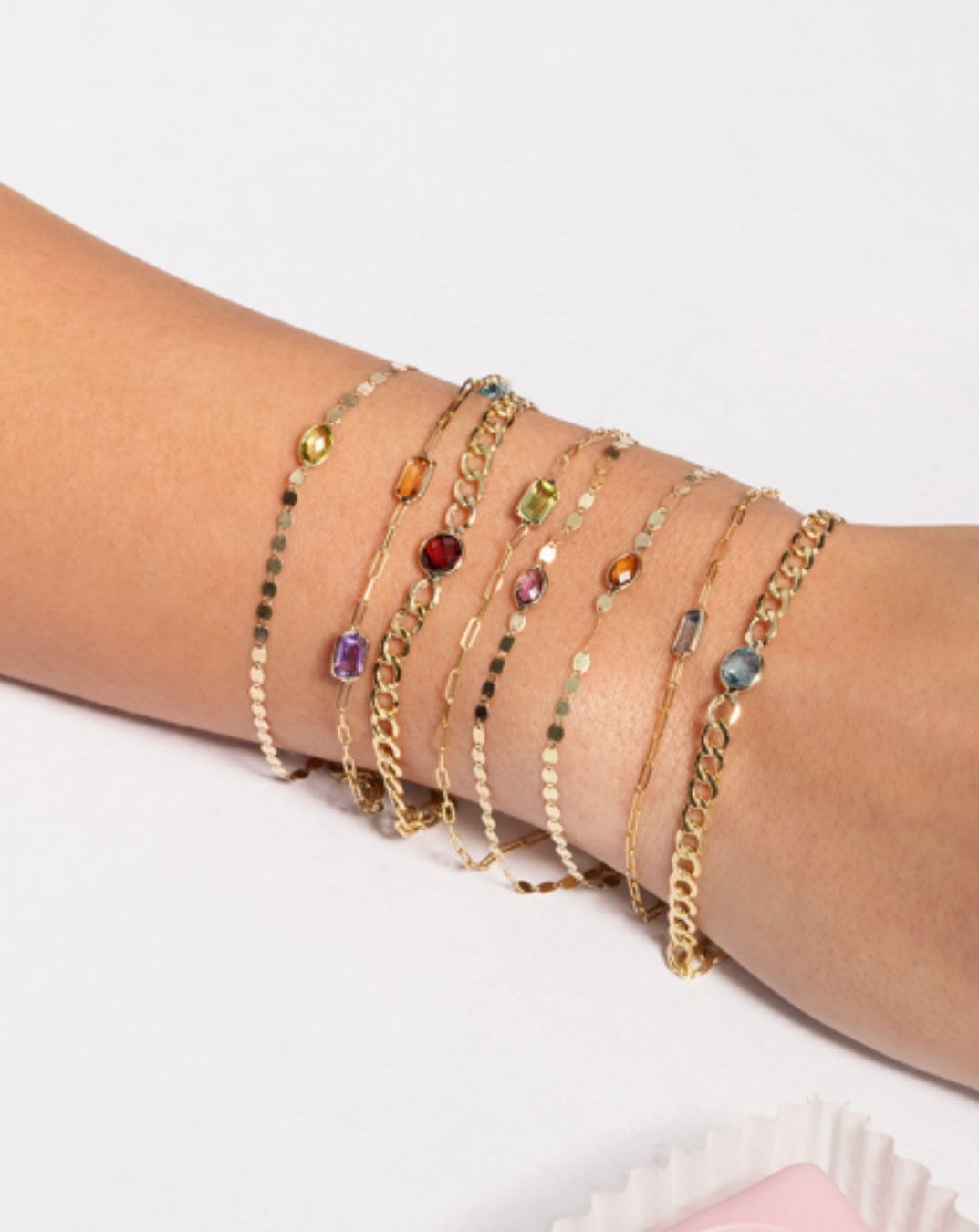 14K Gemstone Mirrored Chain Bracelet