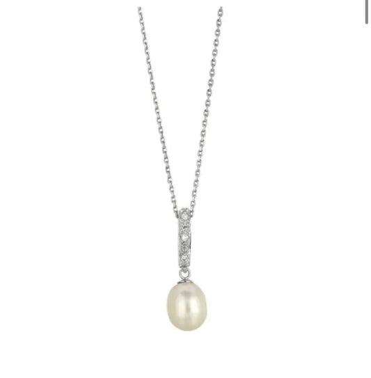 Silver Pearl Drop Necklace