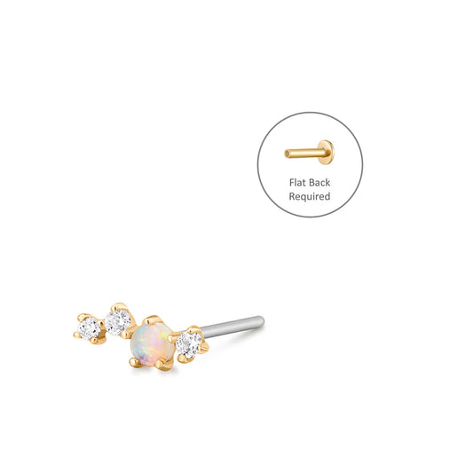 VENUS | SINGLE OPAL AND DIAMOND THREADLESS FLATBACK EARRING