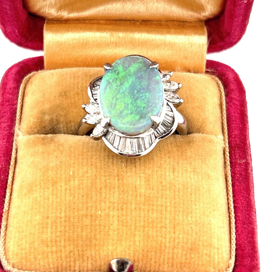 Australian Semi-black Opal Diamond Ring Platinum