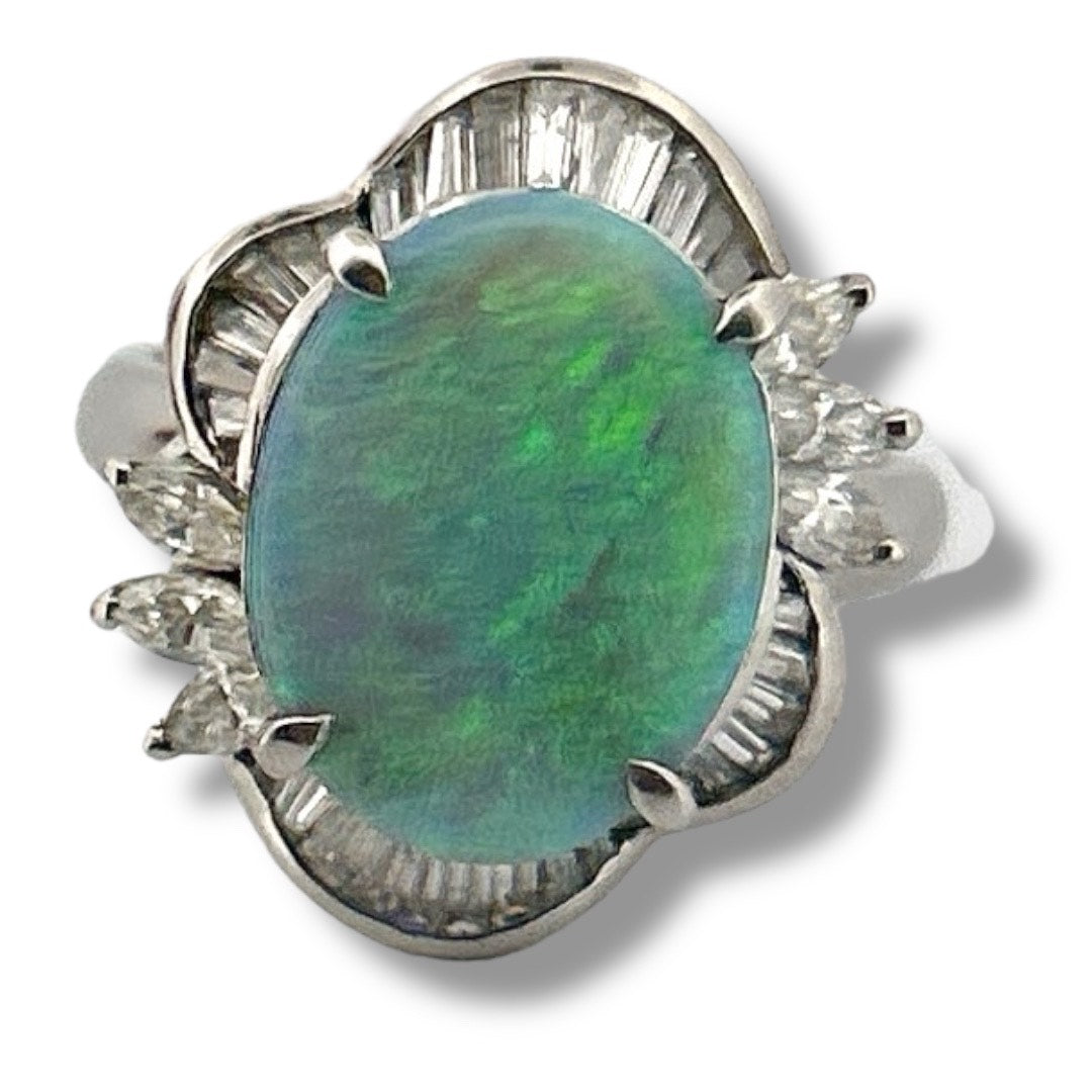 Australian Semi-black Opal Diamond Ring Platinum
