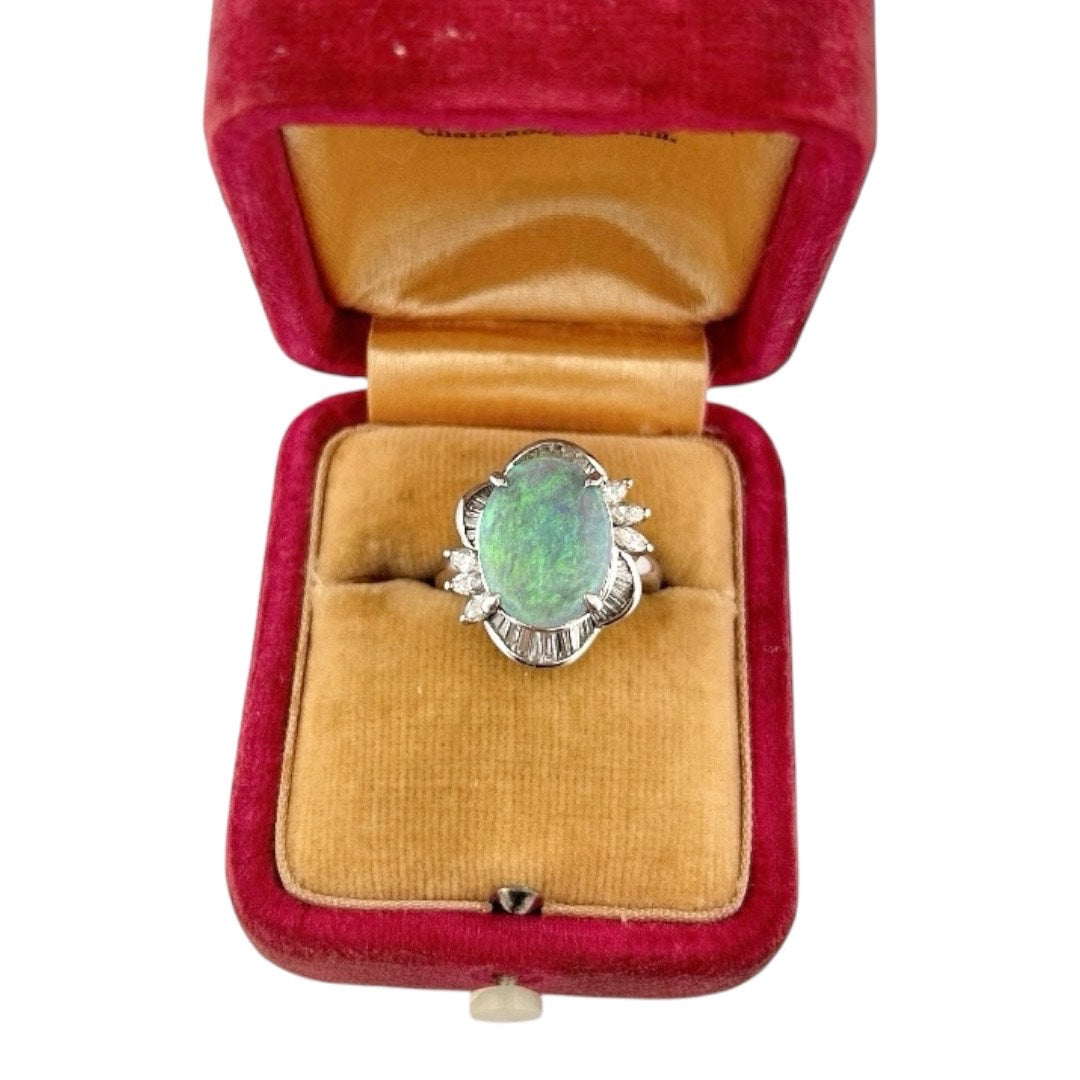 Australian Semi-black Opal Diamond Ring Platinum
