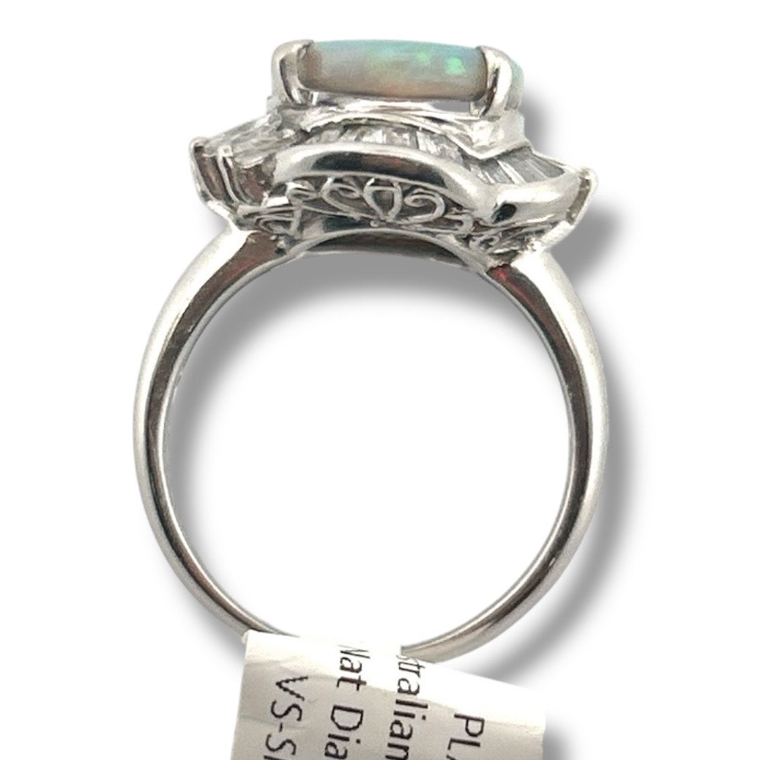 Australian Semi-black Opal Diamond Ring Platinum