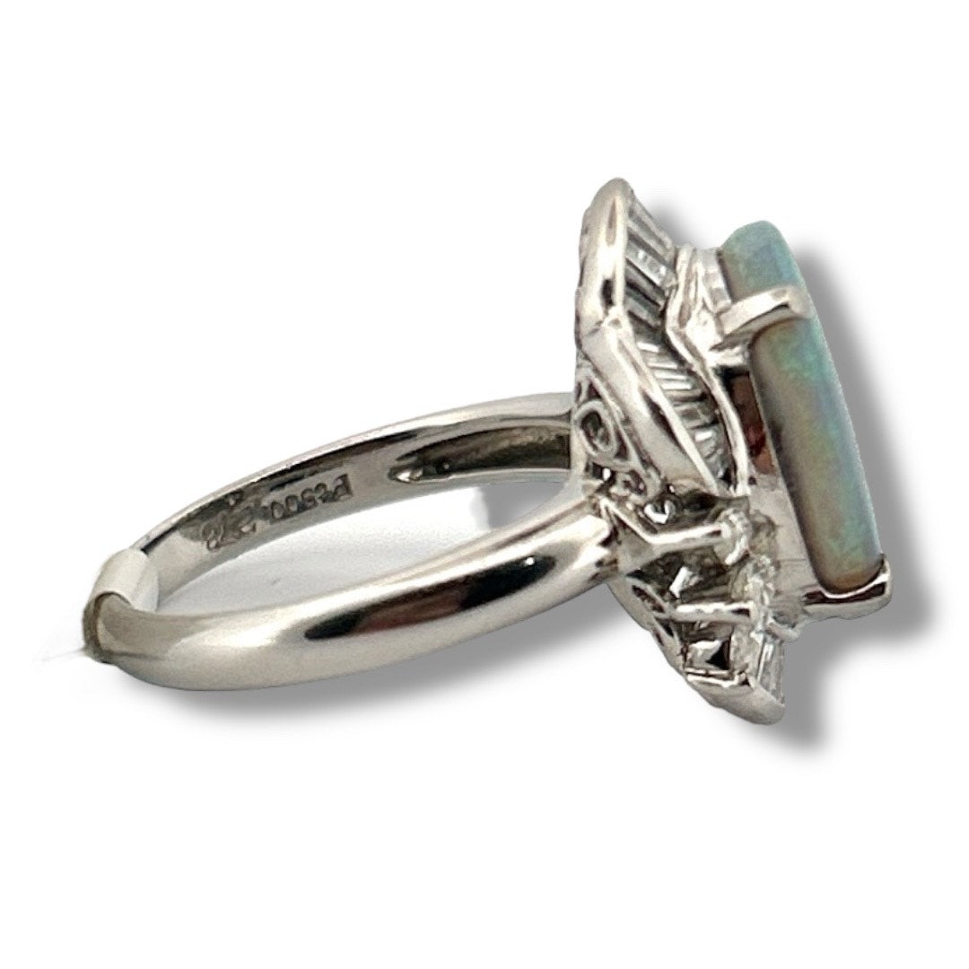 Australian Semi-black Opal Diamond Ring Platinum