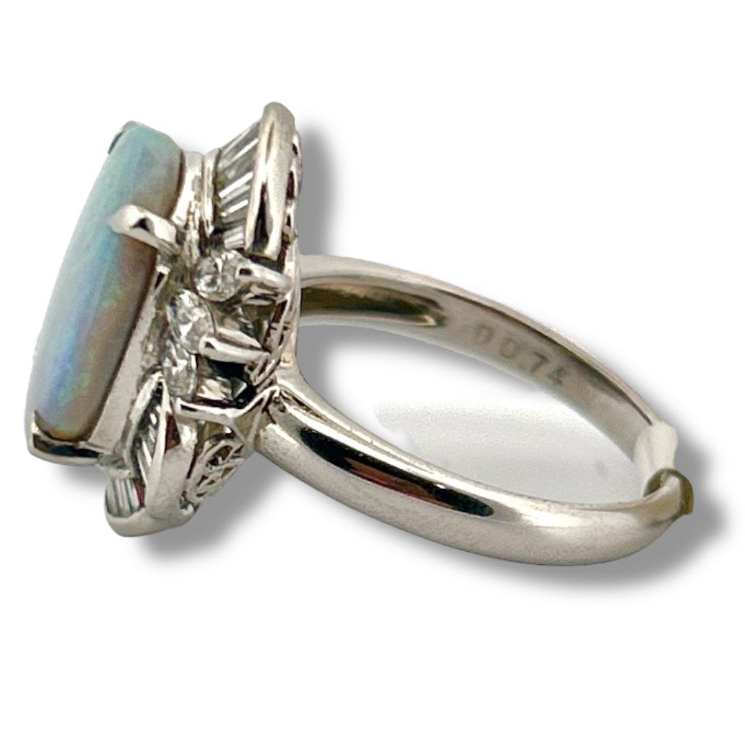 Australian Semi-black Opal Diamond Ring Platinum