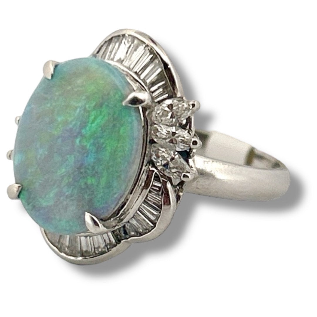 Australian Semi-black Opal Diamond Ring Platinum