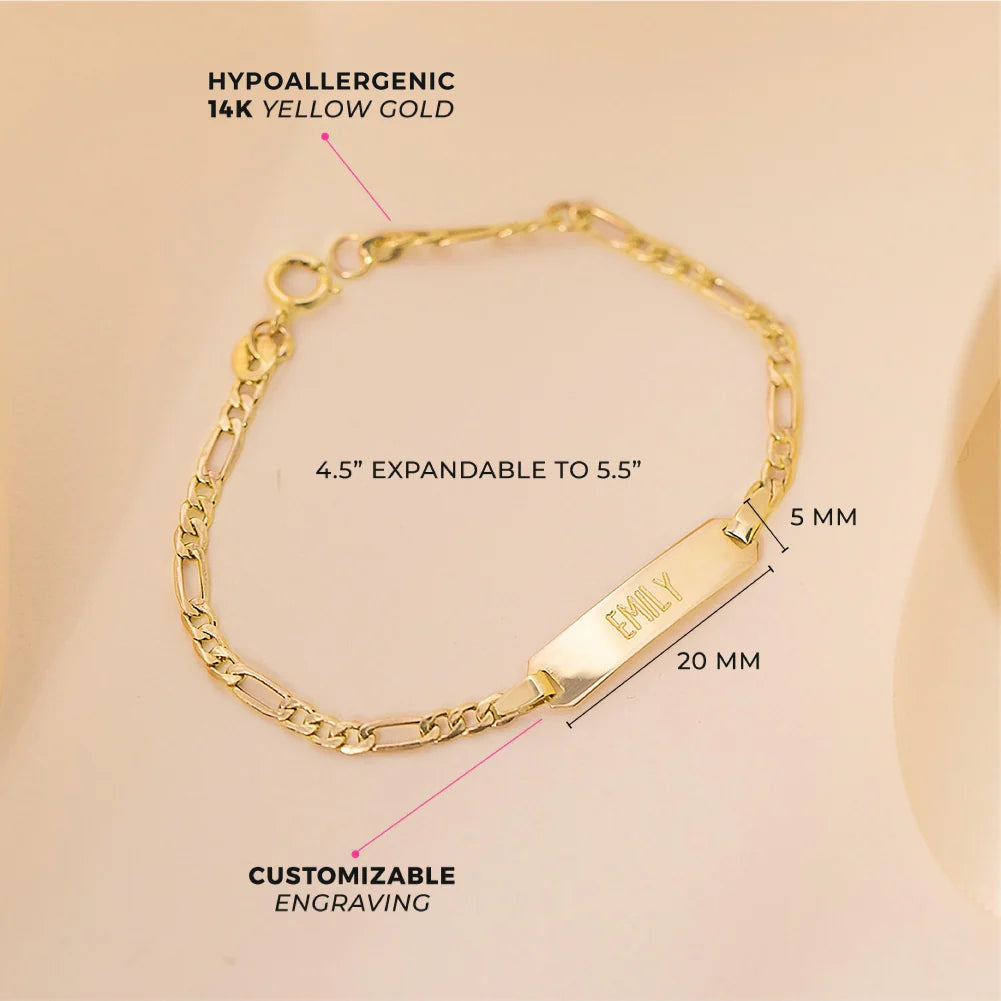 14k Classic Figaro Identification Baby Bracelet